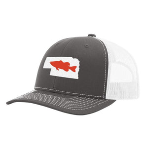 Nebraska Red Bass Hat- Charcoal/White - Bucks of America