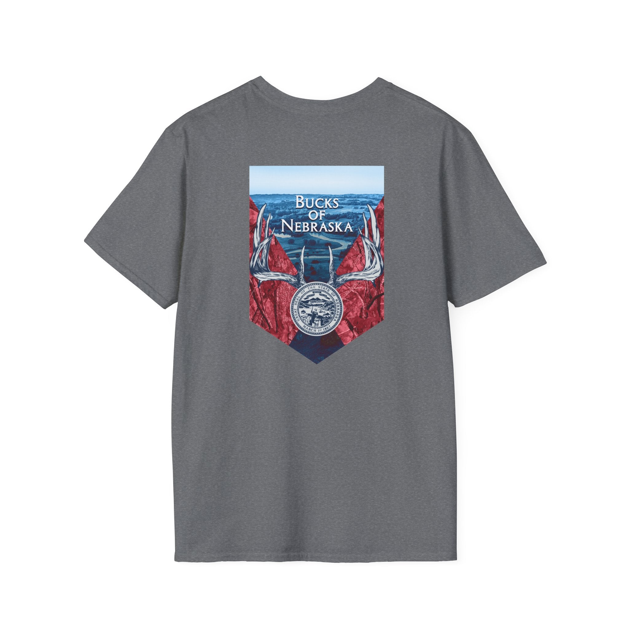 Nebraska Horned State Seal Tee - White/Heather/Blue