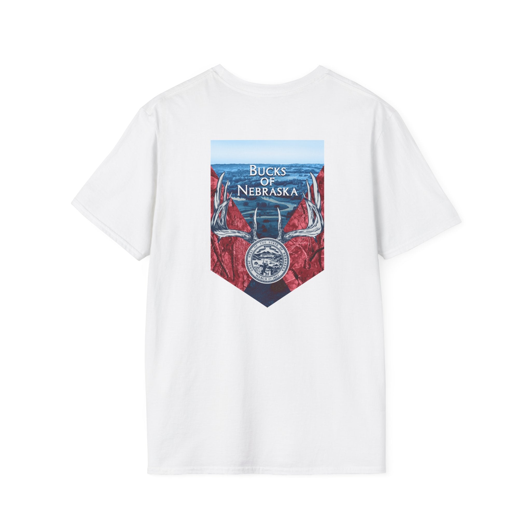 Nebraska Horned State Seal Tee - White/Heather/Blue