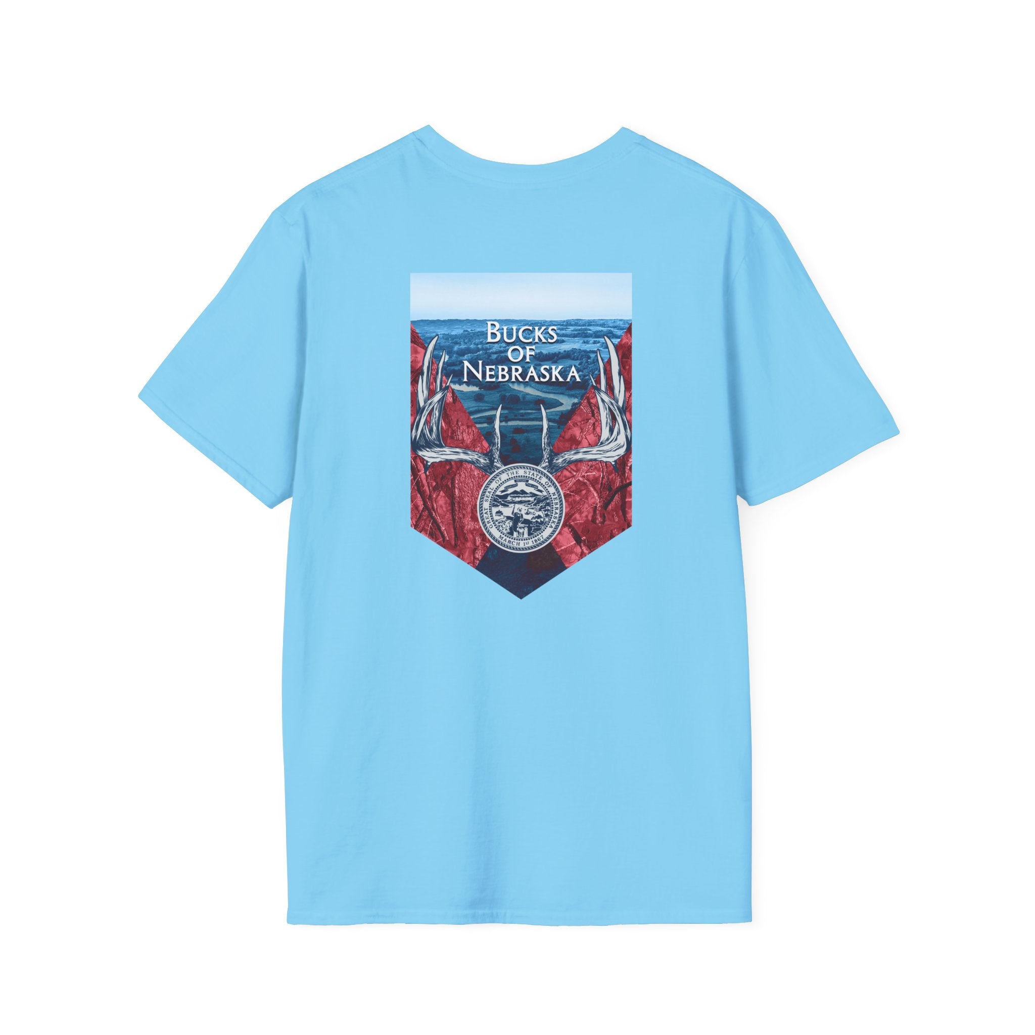 Nebraska Horned State Seal Tee - White/Heather/Blue