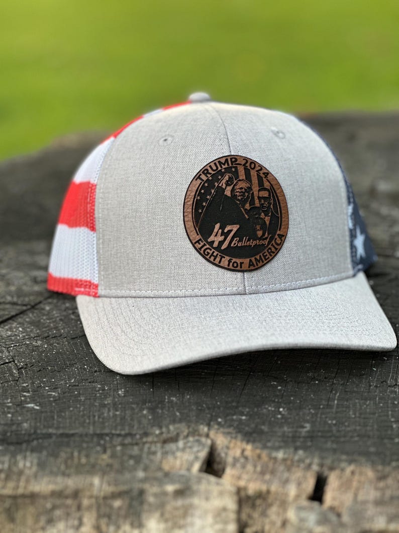 Trump Hat | Fight for America | Make America Great Again Hat | Leather Patch Trump Hat | 47 Bulletproof
