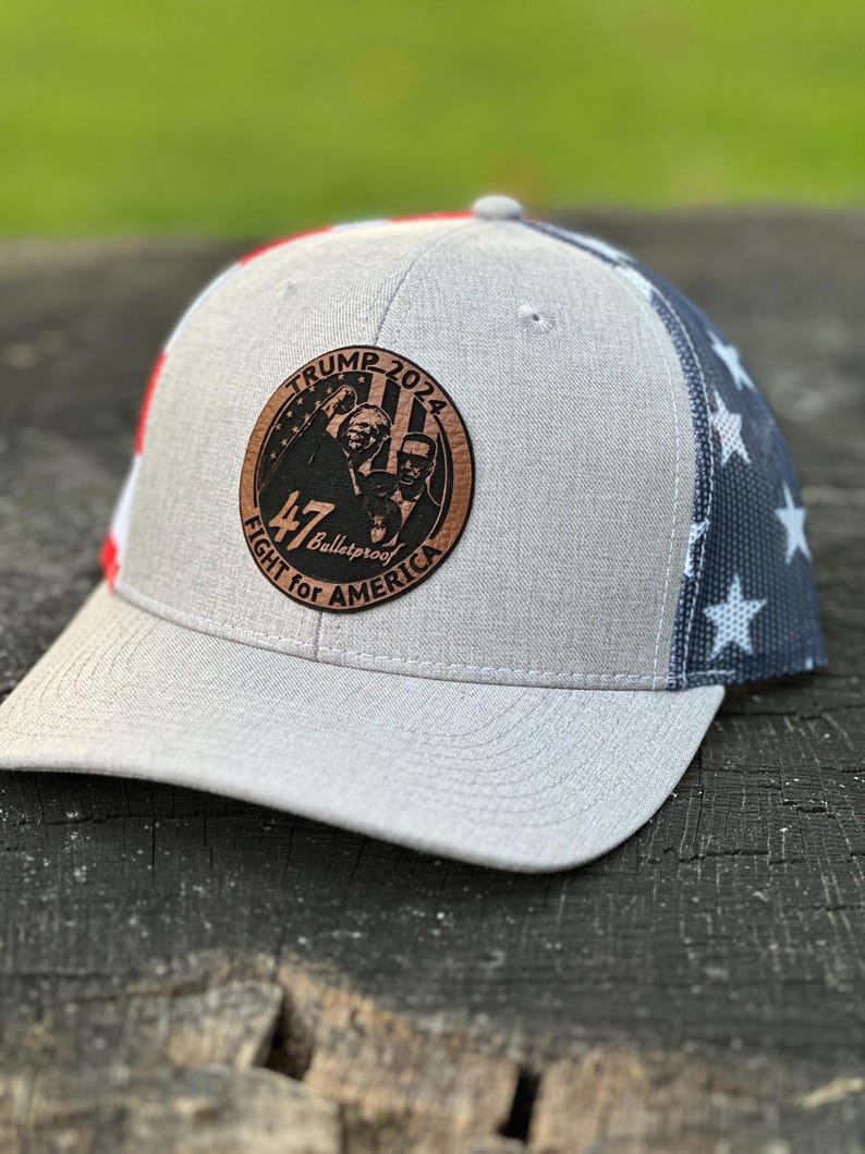 Trump Hat | Fight for America | Make America Great Again Hat | Leather Patch Trump Hat | 47 Bulletproof