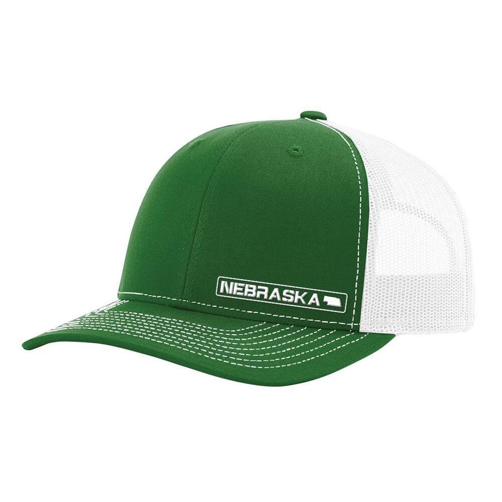 Nebraska 6 Panel State Hat - Adjustable Snapback Hat, Embroidered Trucker Hat - Hat for Men and Women, durable Baseball Cap - Green / White