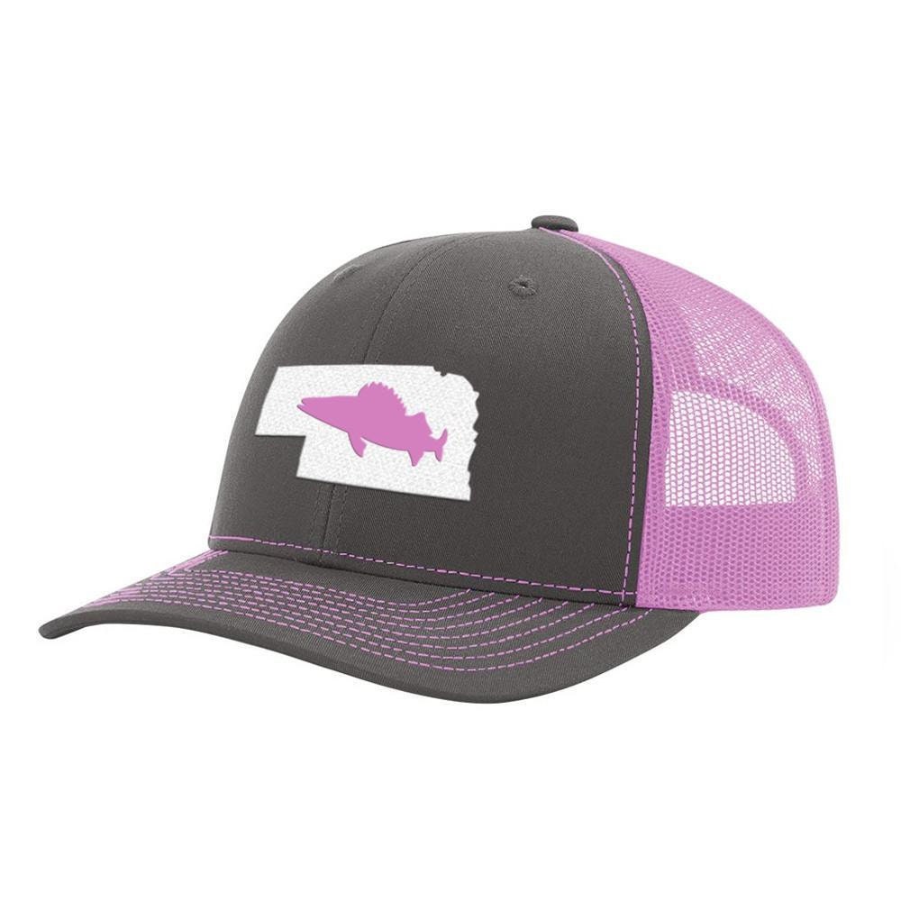Nebraska Walleye Fishing Hat- Charcoal / Pink