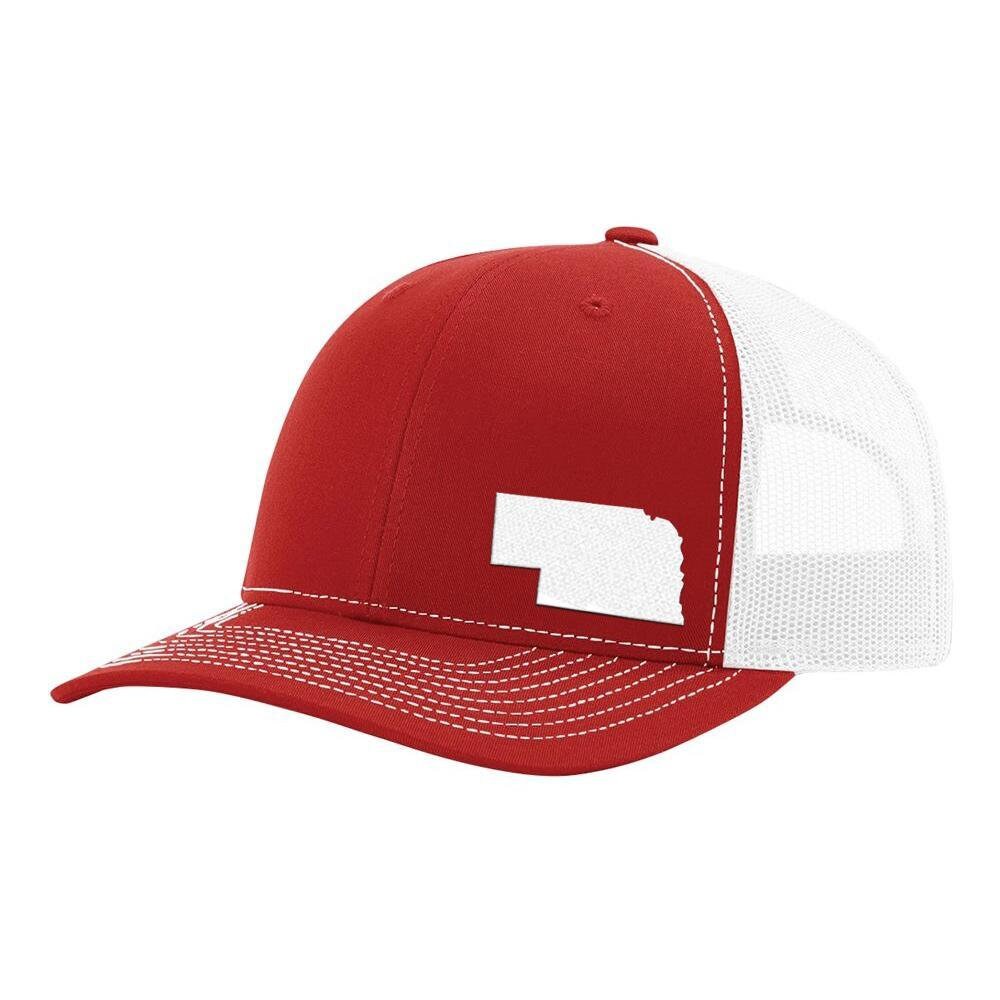 Nebraska 6 Panel State Outline Hat - Classic State Hat, Snapback Closure Hat, Mid-Profile Hat for Men and Women, Baseball Cap - Red / White