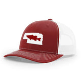 Nebraska Bass Hat - Adjustable Mesh Snapback Hat, Embroidered Fish Hat, Bass Fishing Trucker Hat, Patch Hat for Unisex - Cardinal/White