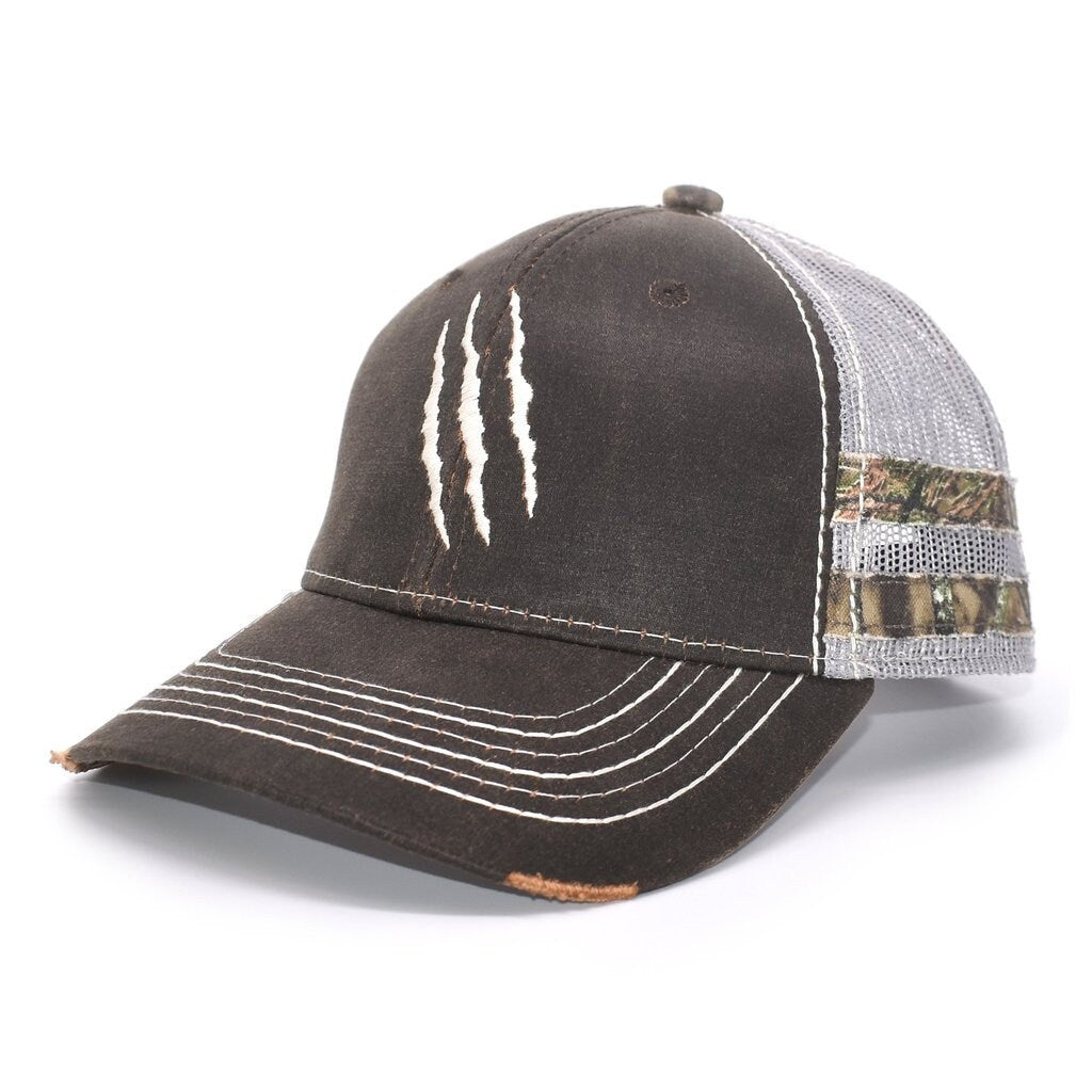 Brown Camo Claw Scratch Sport Frayed Hat