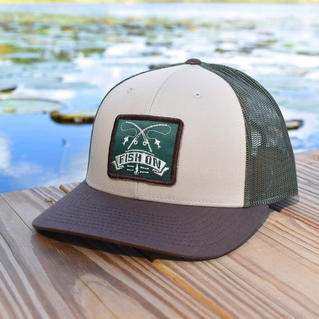 Nebraska Handmade 5 Panel Hat, Adjustable Fish On Patch Tan Hat, Fishing Snap Back Loden Brown Hat, Patch Hat for Unisex, Gifts for Lover