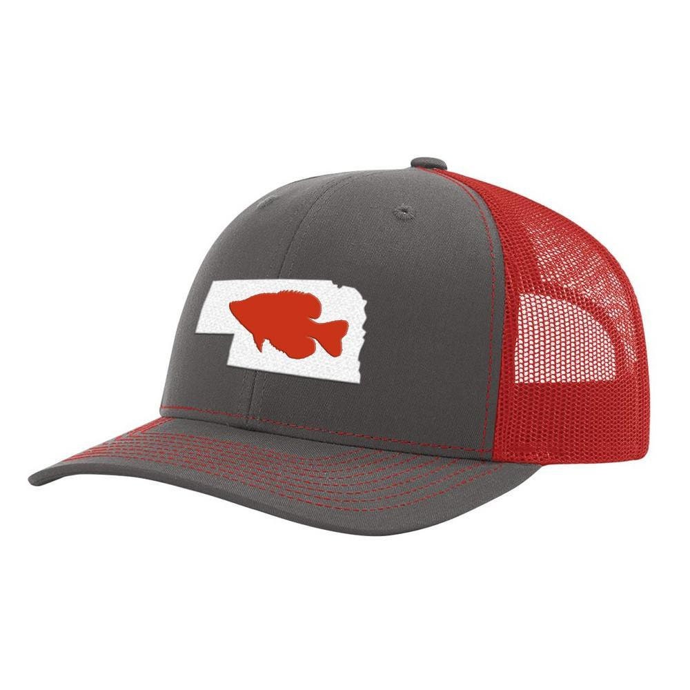 Nebraska Crappie Hat - Cardinal/red Leather Patch Hat, Trucker Snapback closure mesh Cap for Fishing Enthusiasts - Comfort Outdoor Gift Idea