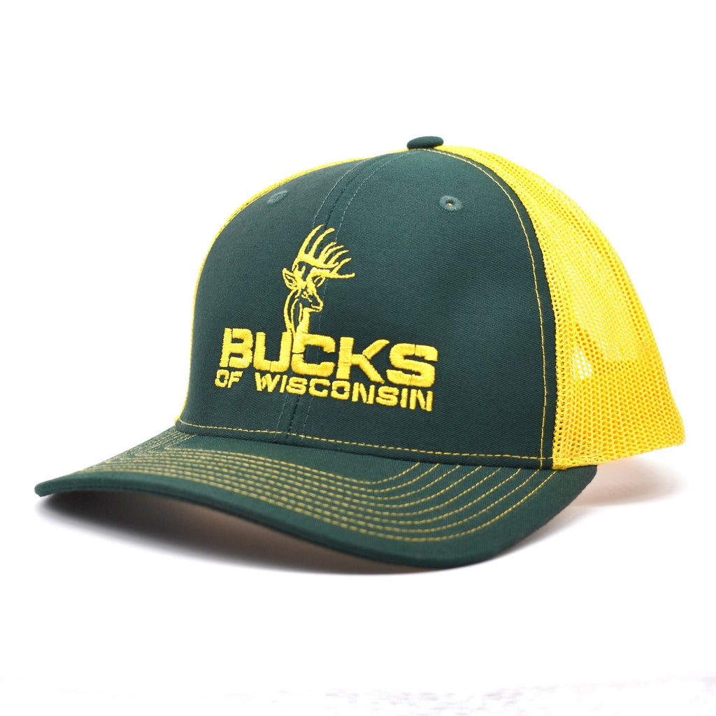 Bucks of Wisconsin Full Gold Logo Hat - Green/Gold