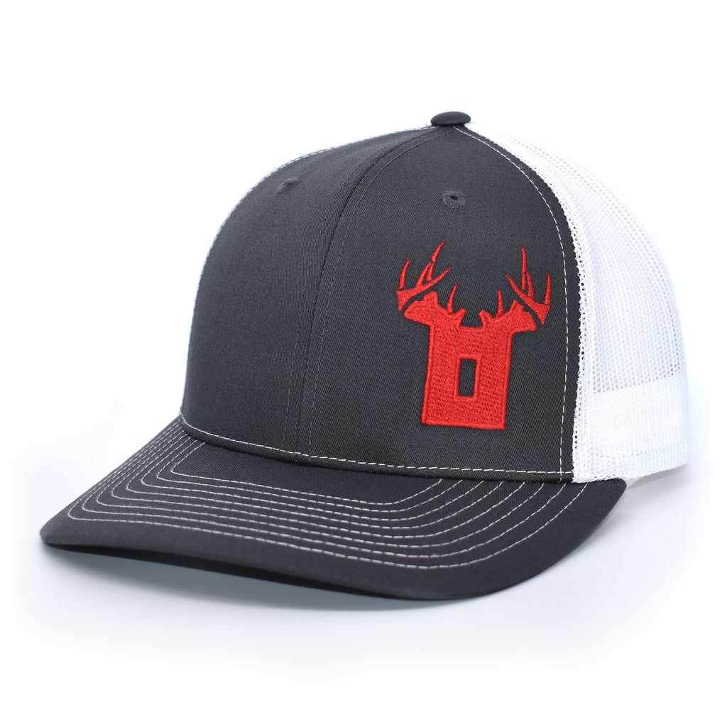 Bucks of Ohio Antler Red Logo Hat- Charcoal/White