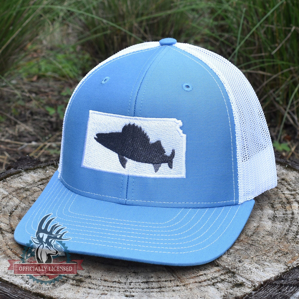 Kansas Walleye Hat- Grey on Blue/White