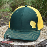 Wisconsin State Outline Hat- Green / Gold