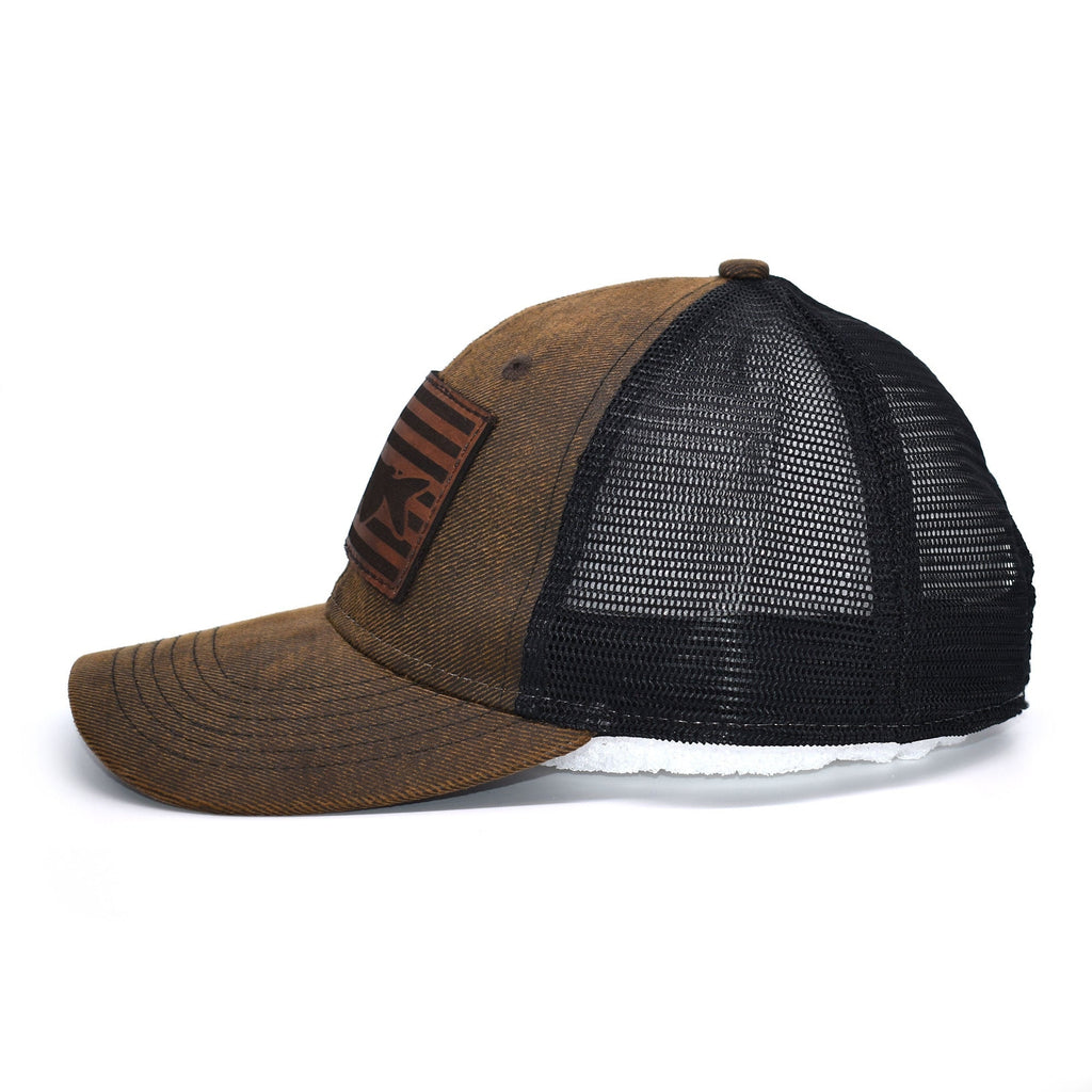 Catfish Leather Patch Flag Hat - Brown / Black