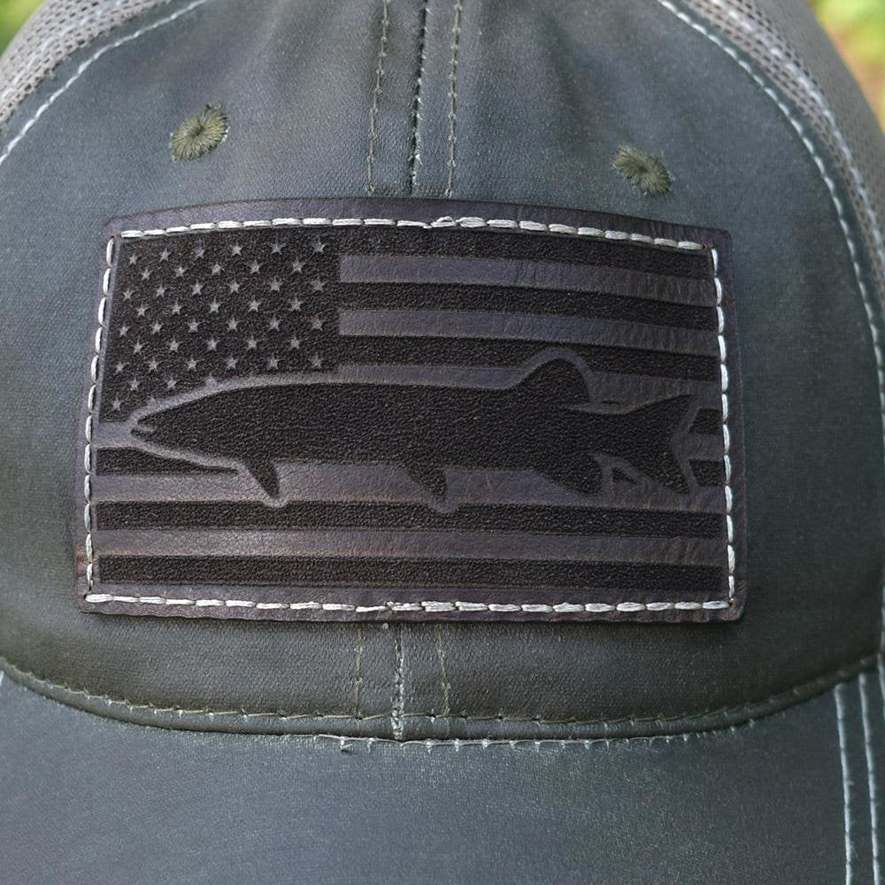 Muskie Leather Patch Flag Hat - Olive