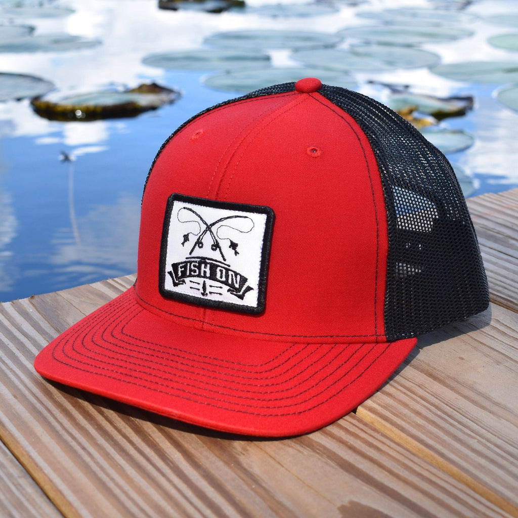 Fish On Patch Red & Black Hat