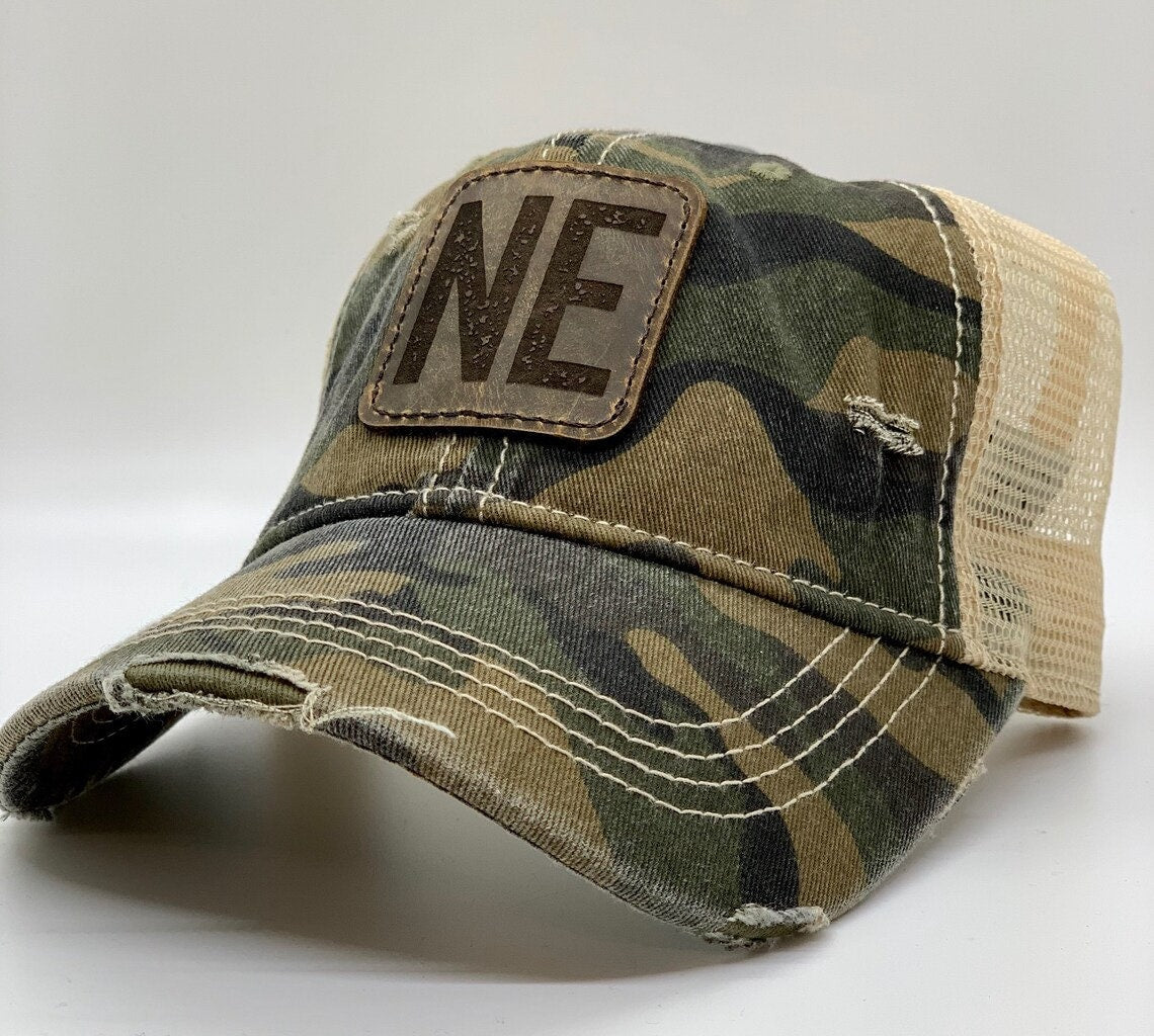 Leather Nebraska State Hat | Nebraska Ladies Hat | Engraved Leather Nebraska | Women's State Trucker Cap | Trendy State Hat | Mother | Gift