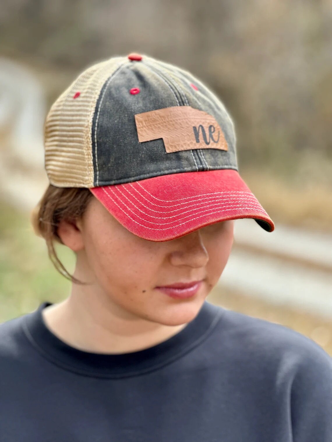 Nebraska Embossed Leather Hat | Nebraska Ladies Hat | Women's State Trucker Cap | Trendy State Hat | Mother | Gift