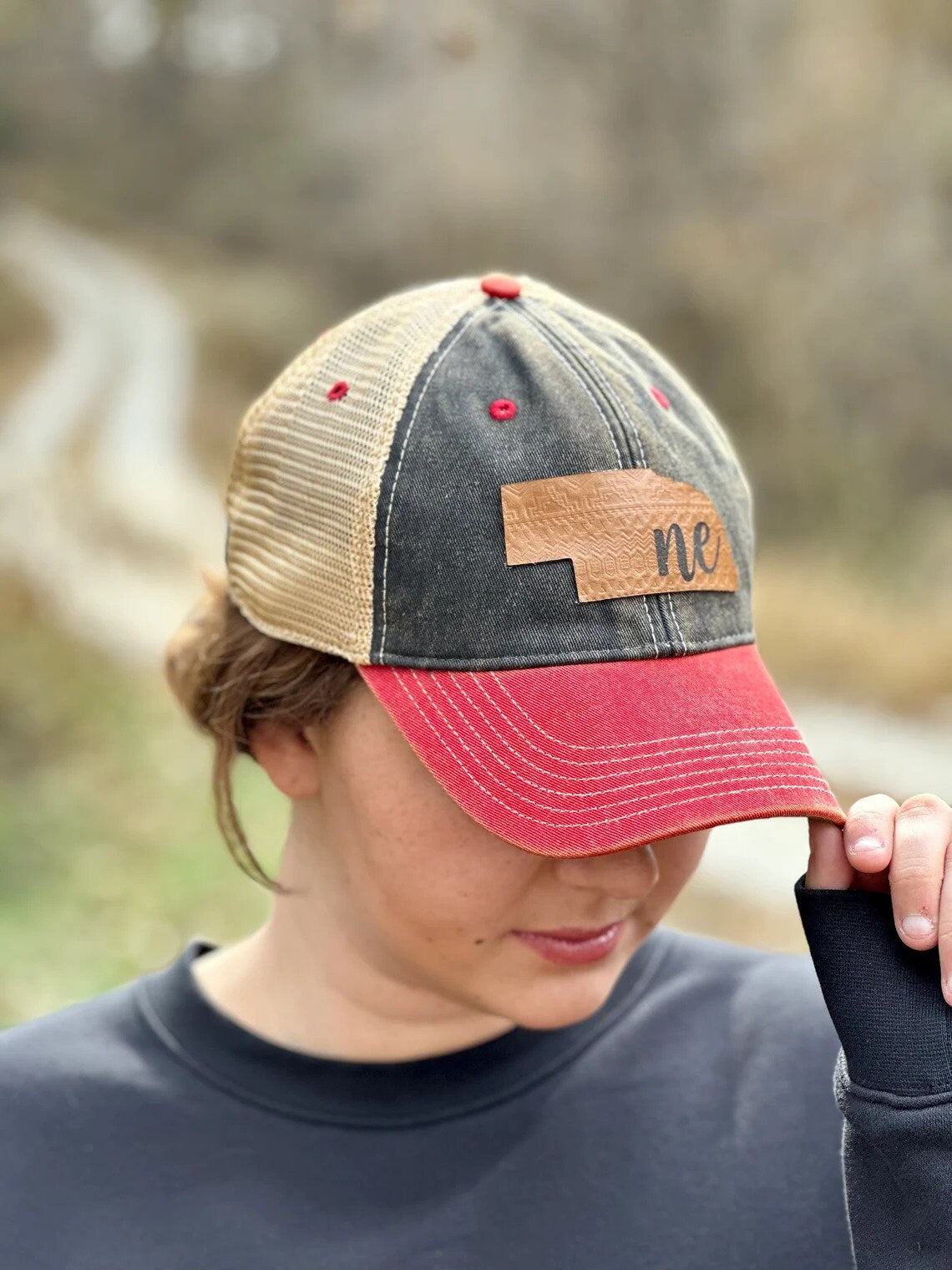 Nebraska Embossed Leather Hat | Nebraska Ladies Hat | Women's State Trucker Cap | Trendy State Hat | Mother | Gift