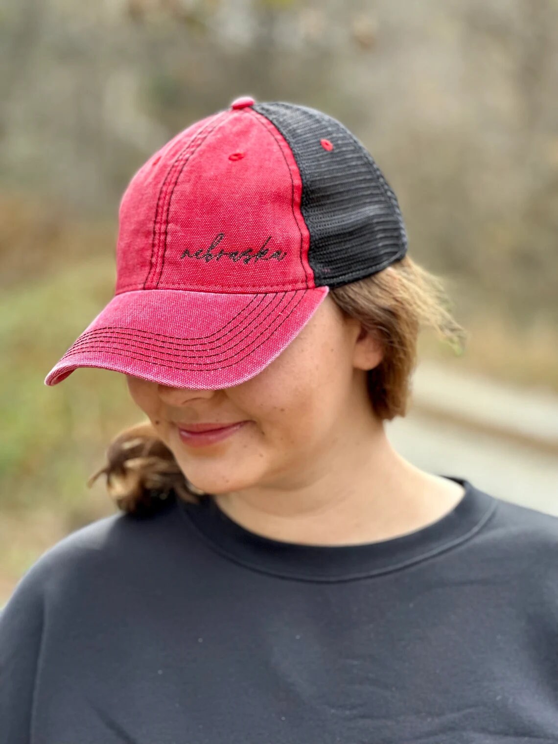Nebraska Embroidered Hat | Nebraska Ladies Hat | Women's State Trucker Cap | Trendy State Hat | The Good Life | Simple Nebraska Hat