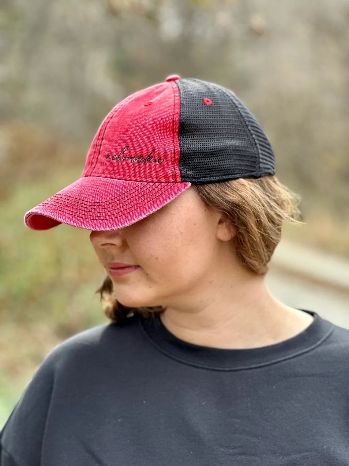 Nebraska Embroidered Hat | Nebraska Ladies Hat | Women's State Trucker Cap | Trendy State Hat | The Good Life | Simple Nebraska Hat