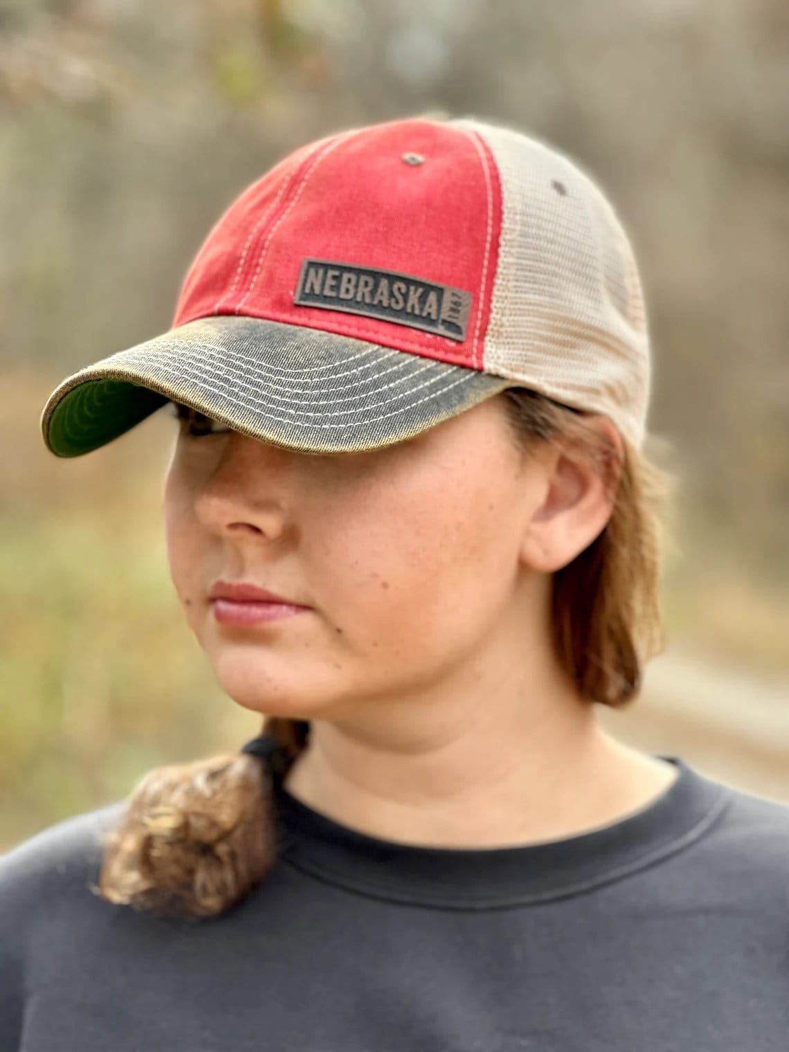 Leather Nebraska Rectangle State Hat | Nebraska Ladies Hat | Women's State Trucker Cap | Trendy State Hat | Mother | Gift