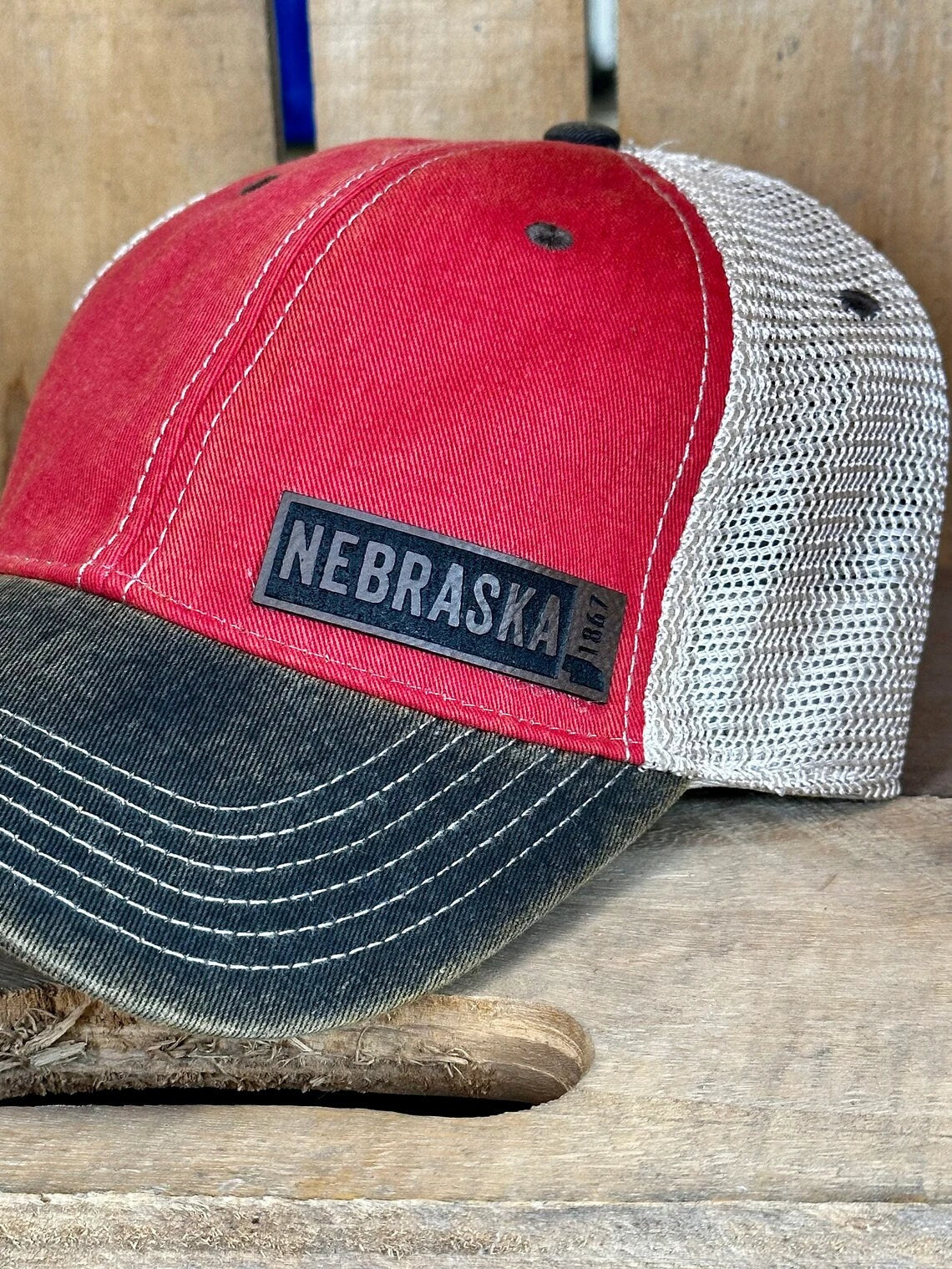 Leather Nebraska Rectangle State Hat | Nebraska Ladies Hat | Women's State Trucker Cap | Trendy State Hat | Mother | Gift