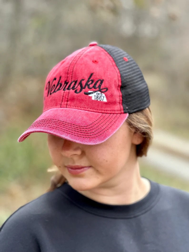 Script Nebraska Embroidered Hat | Nebraska Ladies Hat | Women's State Trucker Cap | Trendy State Hat | The Good Life