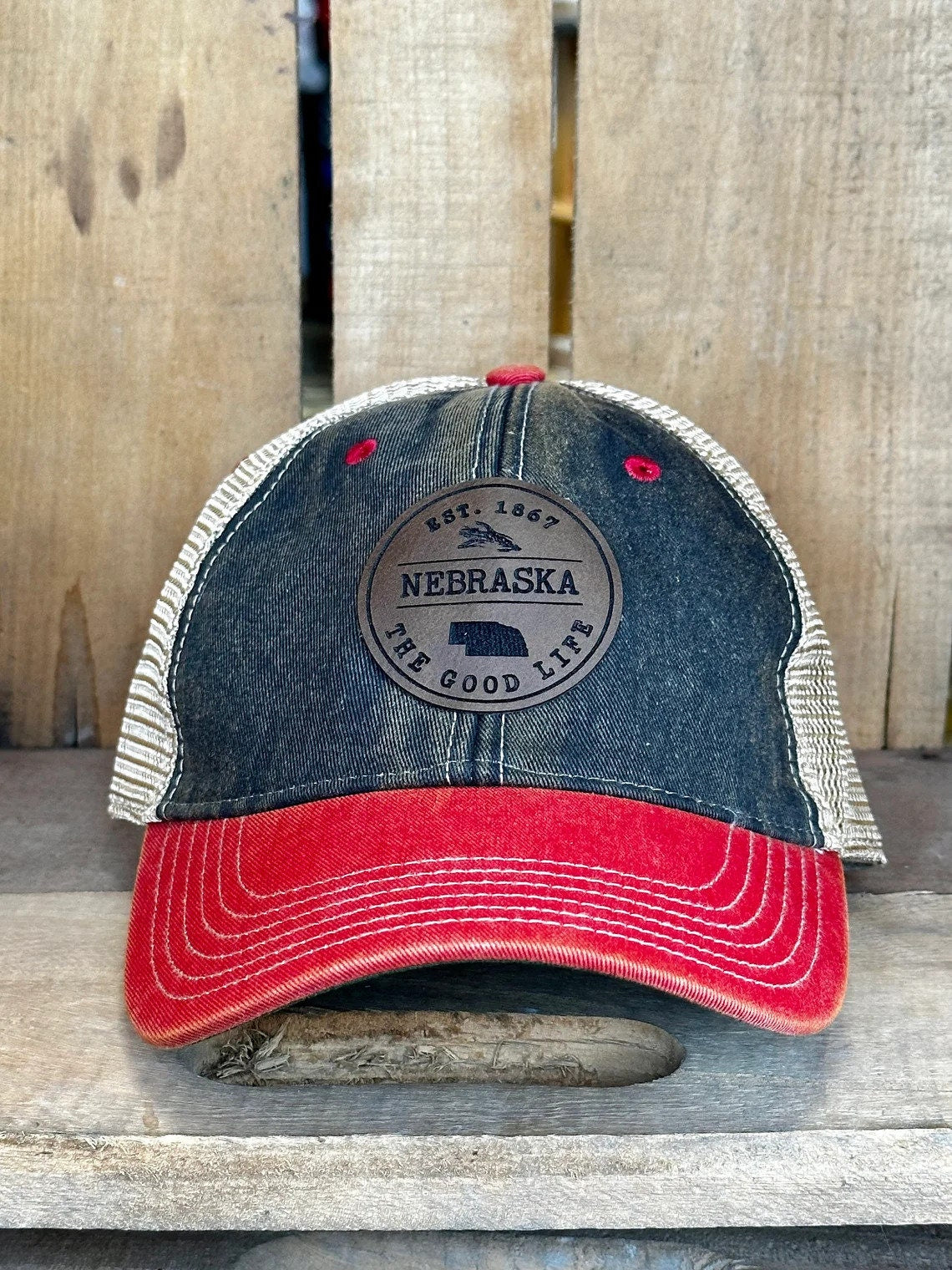 Leather Nebraska State Hat | Nebraska Ladies Hat | Engraved Leather Nebraska | Women's State Trucker Cap | Mother | Gift