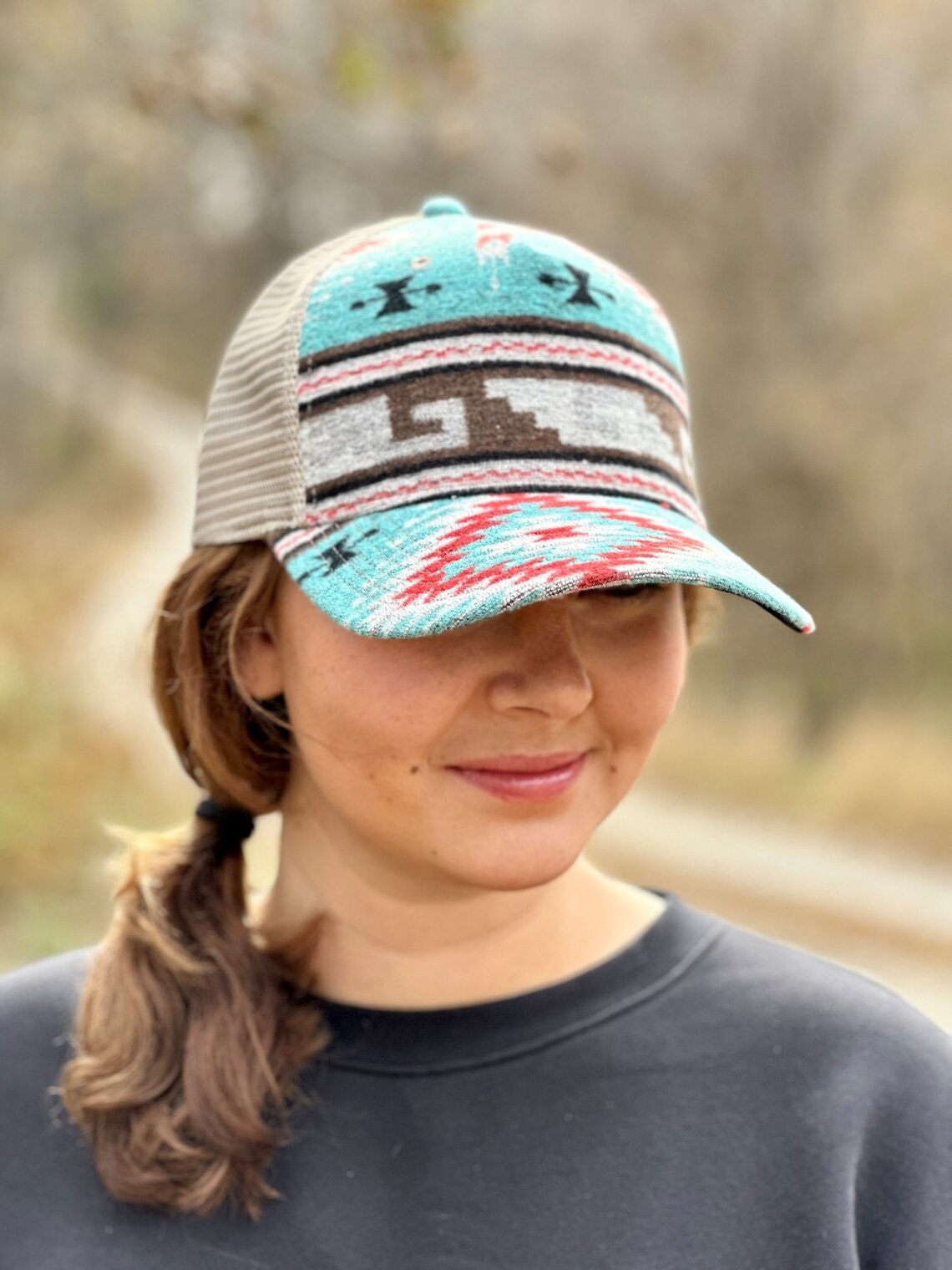 Nebraska Leather Hat | Nebraska Ladies Hat | Women's State Trucker Cap | Trendy Aztec State Hat | The Good Life