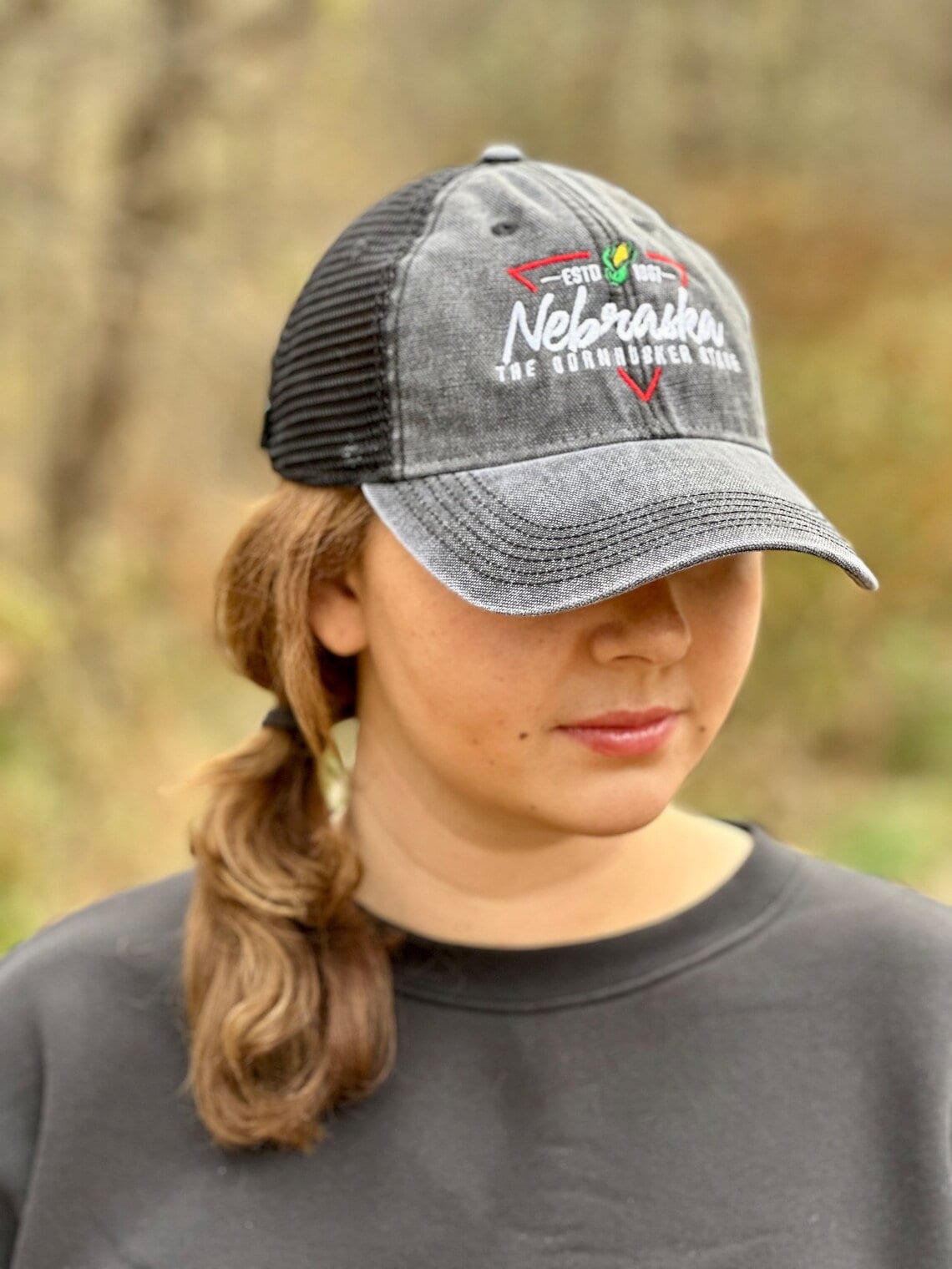 The Cornhusker State Embroidered Hat | Nebraska Ladies Hat | Women's State Trucker Cap | Trendy State Hat | The Good Life
