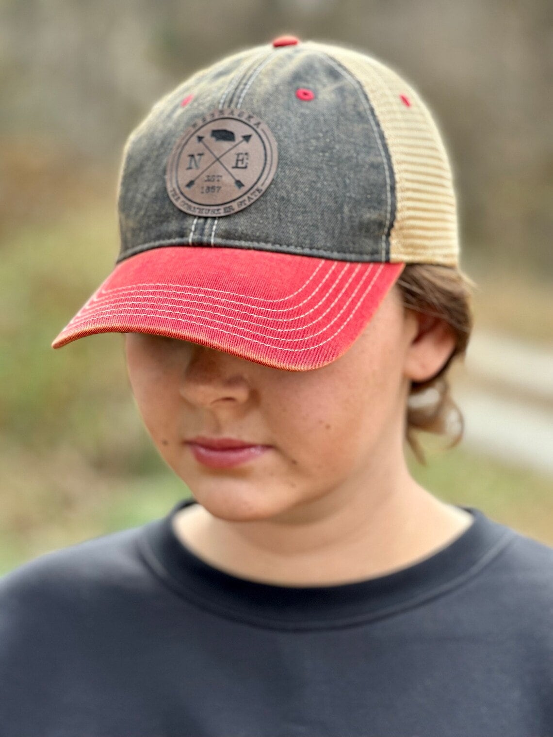 Leather Circle State Hat | Custom State Ladies Hat | Men's Custom State Trucker Cap | Trendy State Hat | Mother's Day | Father's Day