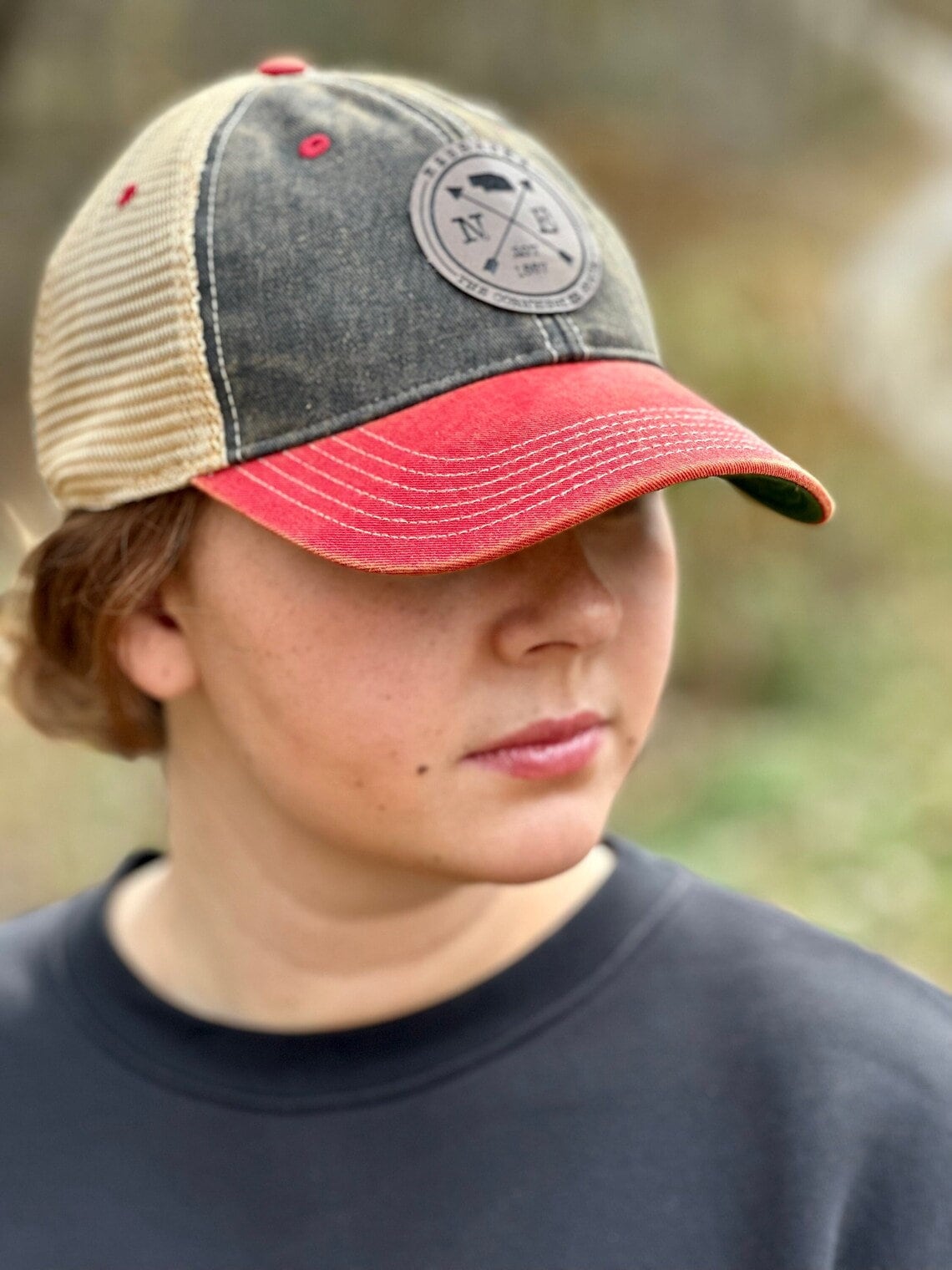 Leather Circle State Hat | Custom State Ladies Hat | Men's Custom State Trucker Cap | Trendy State Hat | Mother's Day | Father's Day