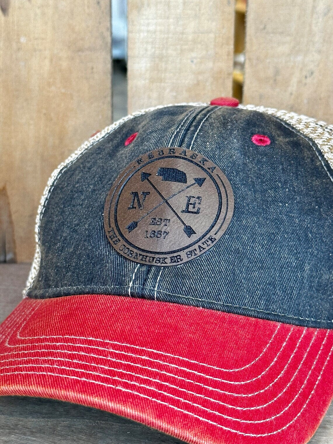 Leather Circle State Hat | Custom State Ladies Hat | Men's Custom State Trucker Cap | Trendy State Hat | Mother's Day | Father's Day