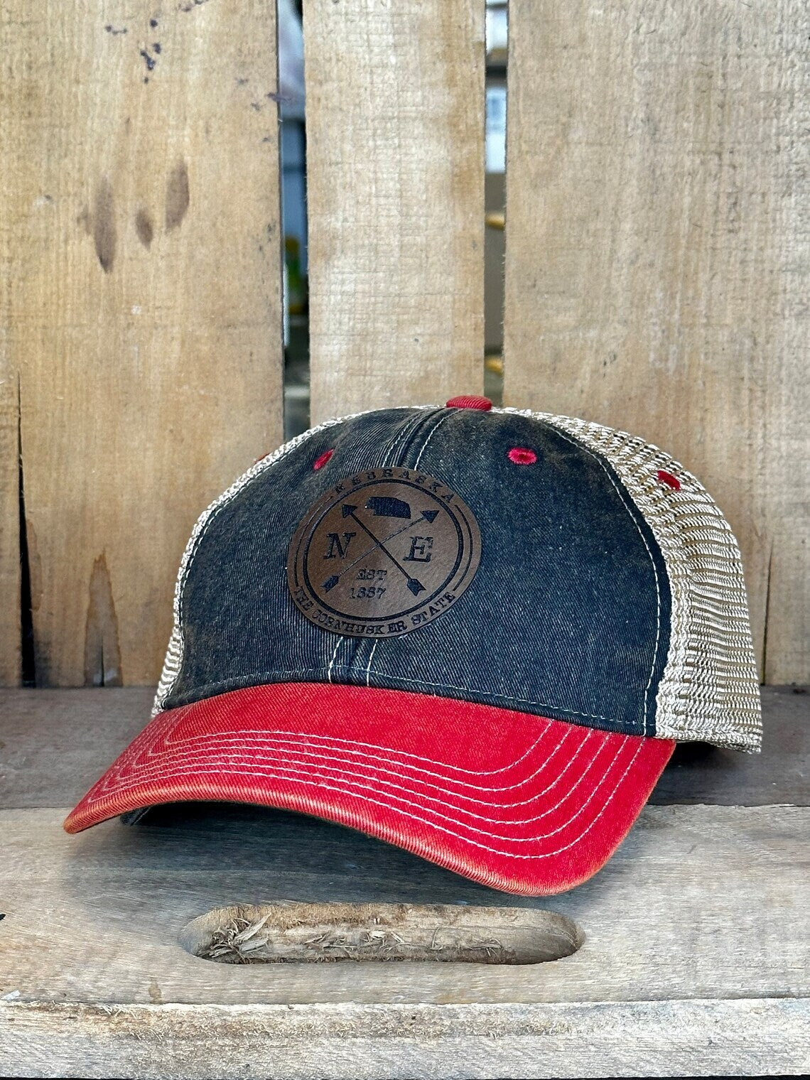 Leather Circle State Hat | Custom State Ladies Hat | Men's Custom State Trucker Cap | Trendy State Hat | Mother's Day | Father's Day