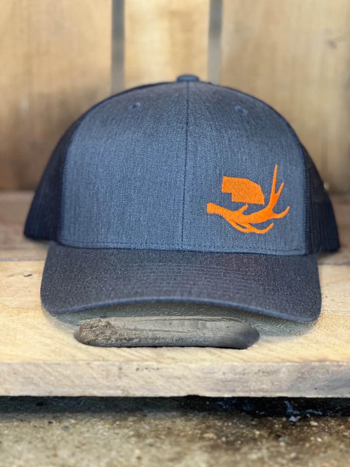 Antler Custom State Trucker Hat - Charcoal w/ Orange Logo