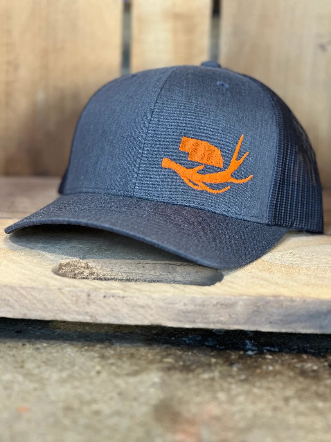 Antler Custom State Trucker Hat - Charcoal w/ Orange Logo