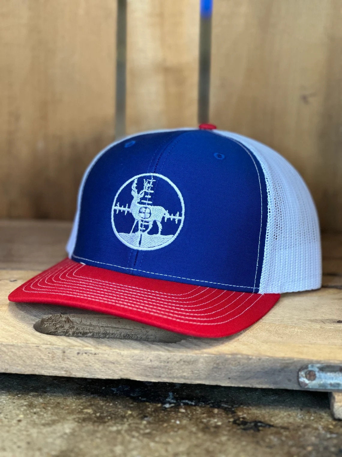 Buck Hunter Trucker Hat - Deer Hunter Trucker Hat - Deer in Scope - Rifle Scope Buck