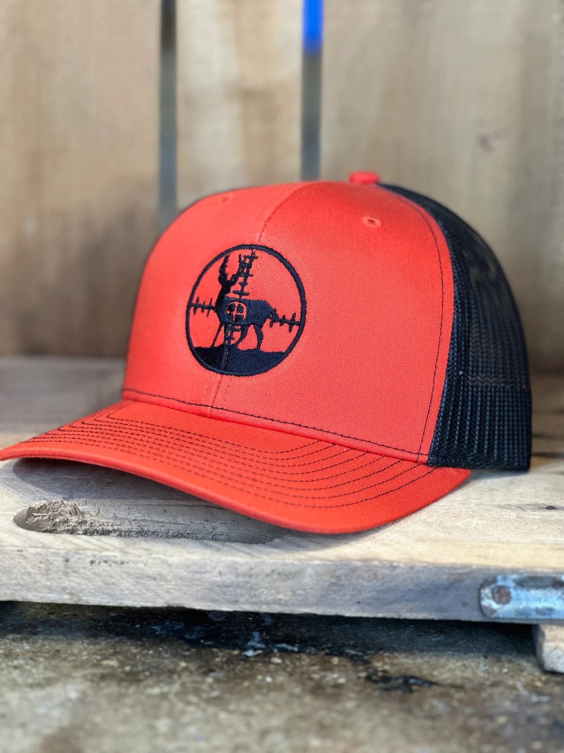 Buck Hunter Trucker Hat - Deer Hunter Trucker Hat - Deer in Scope - Rifle Scope Buck