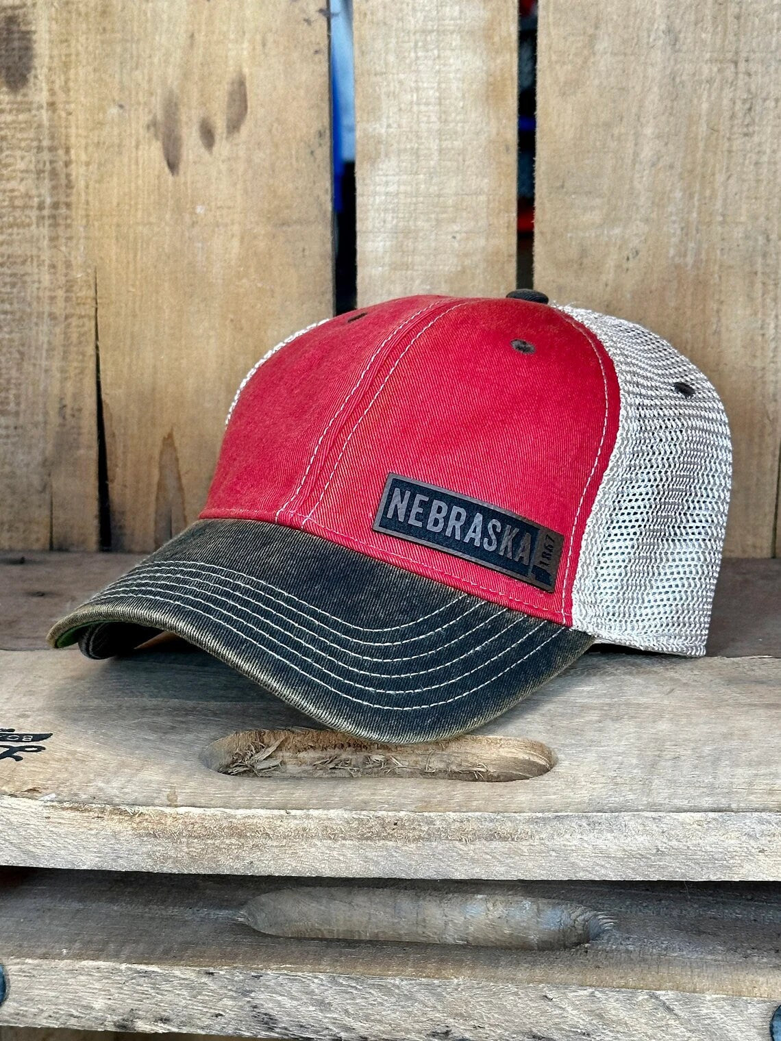 Leather Nebraska Rectangle State Hat | Nebraska Ladies Hat | Women's State Trucker Cap | Trendy State Hat | Mother | Gift