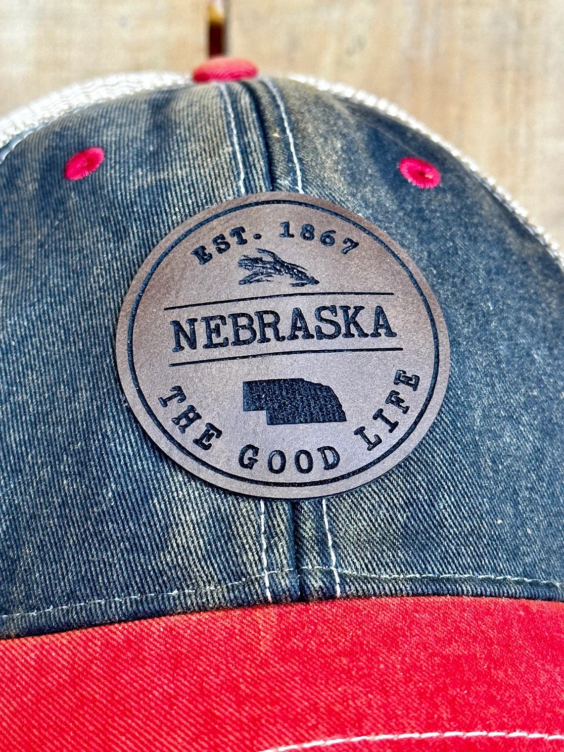 Leather Nebraska State Hat | Nebraska Ladies Hat | Engraved Leather Nebraska | Women's State Trucker Cap | Mother | Gift
