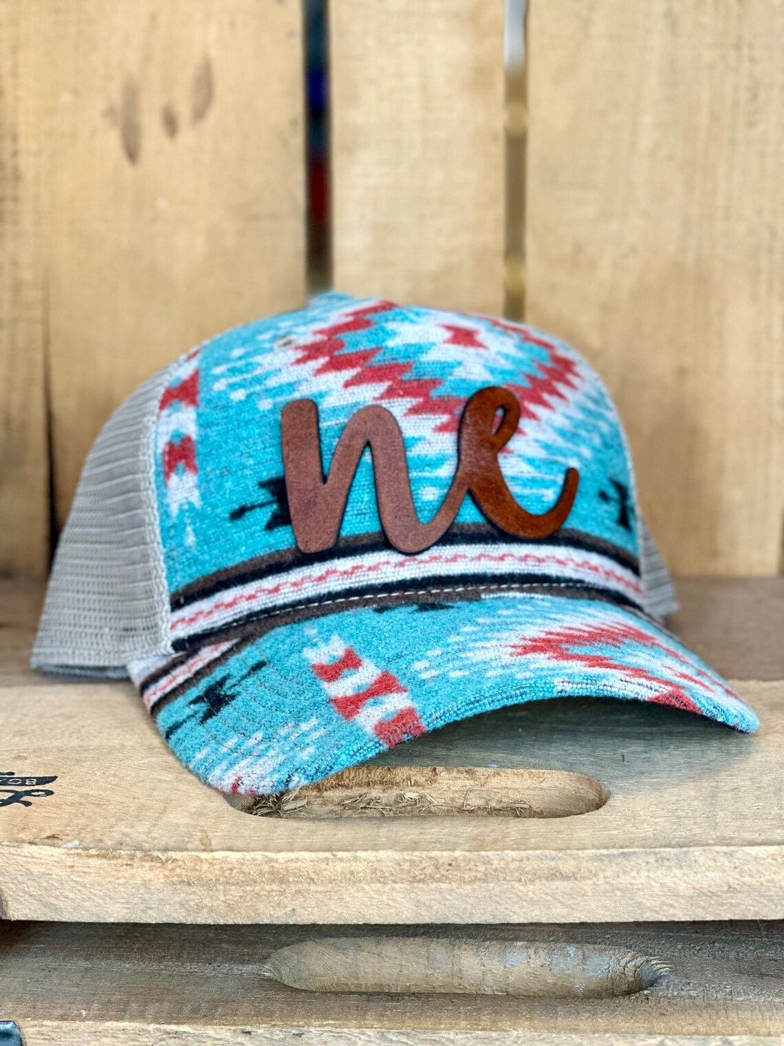 Nebraska Leather Hat | Nebraska Ladies Hat | Women's State Trucker Cap | Trendy Aztec State Hat | The Good Life