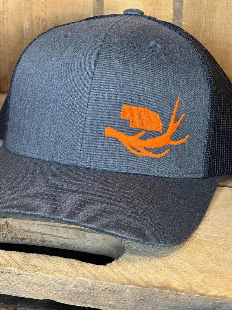 Antler Custom State Trucker Hat - Charcoal w/ Orange Logo