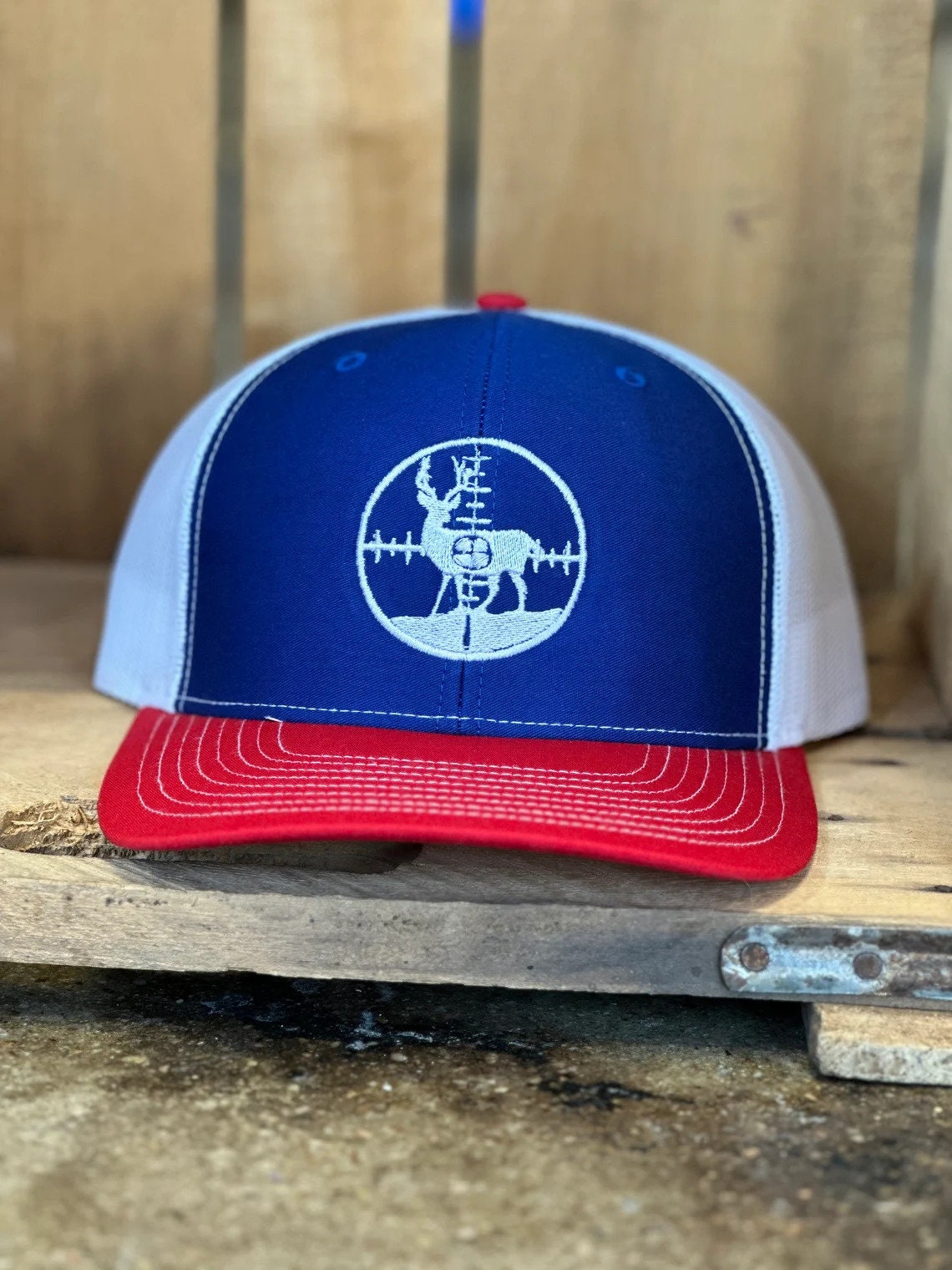 Buck Hunter Trucker Hat - Deer Hunter Trucker Hat - Deer in Scope - Rifle Scope Buck