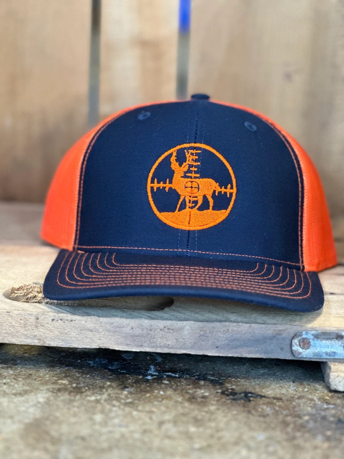 Buck Hunter Trucker Hat - Deer Hunter Trucker Hat - Deer in Scope - Rifle Scope Buck