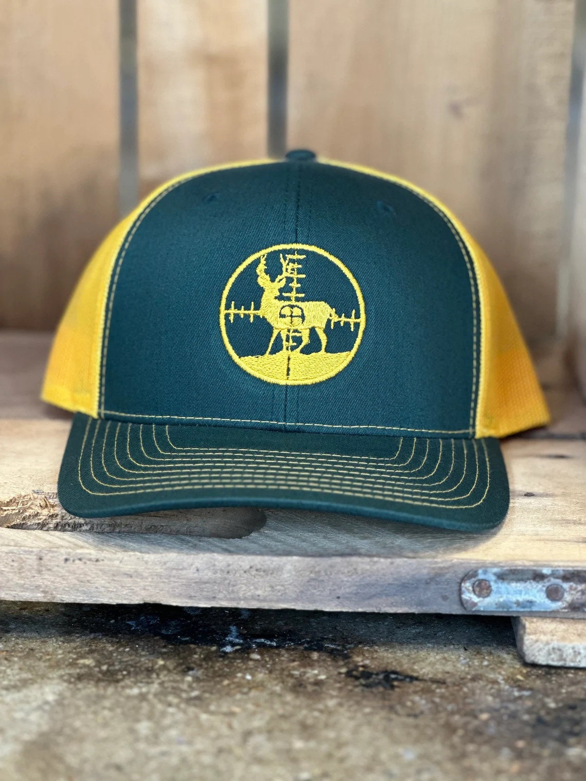 Buck Hunter Trucker Hat - Deer Hunter Trucker Hat - Deer in Scope - Rifle Scope Buck