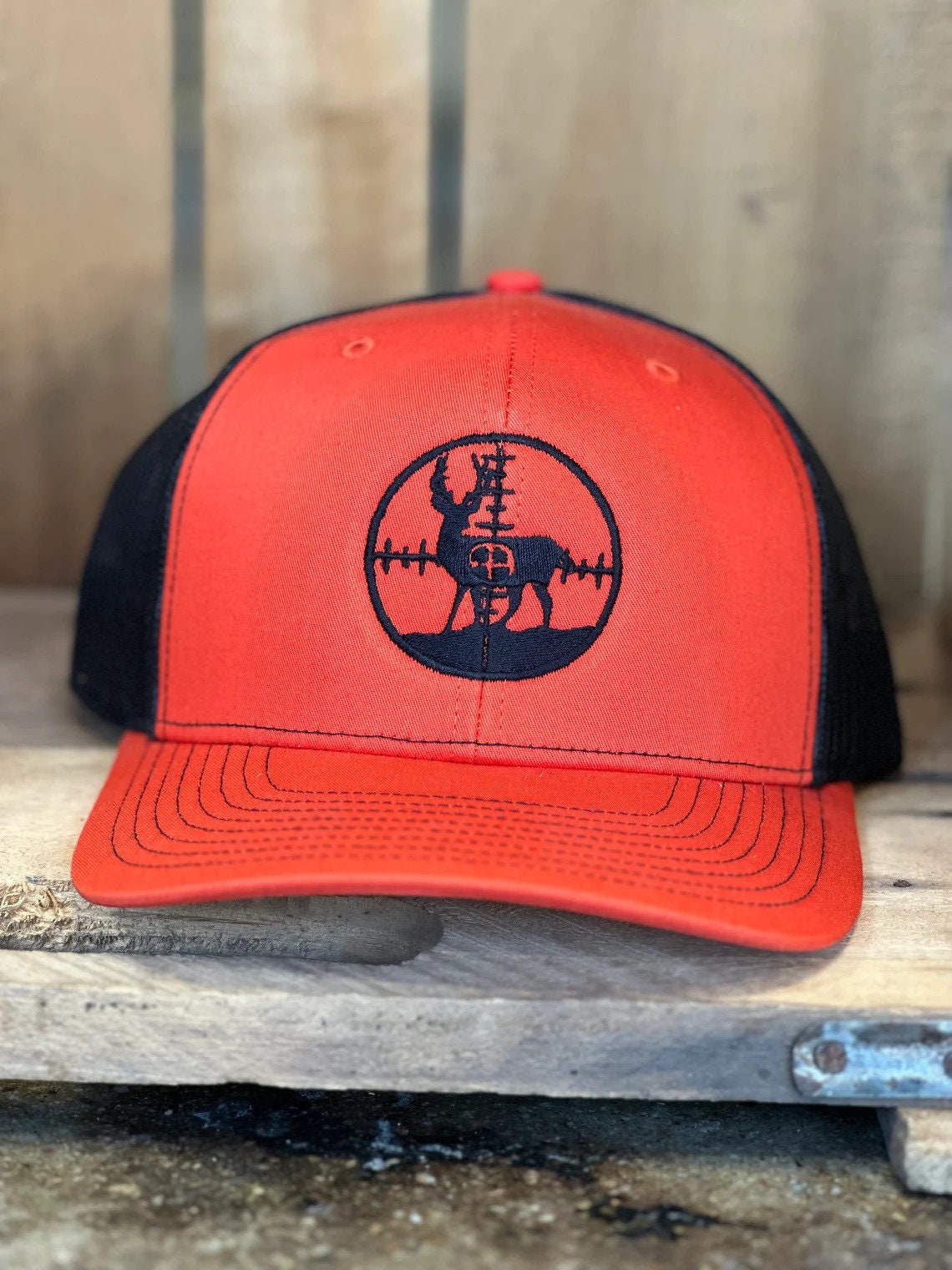 Buck Hunter Trucker Hat - Deer Hunter Trucker Hat - Deer in Scope - Rifle Scope Buck