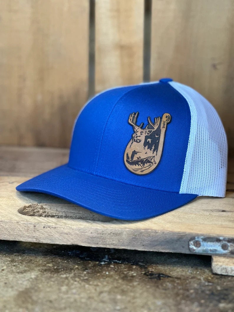 Hunting Fishing Leather Patch Trucker Hat