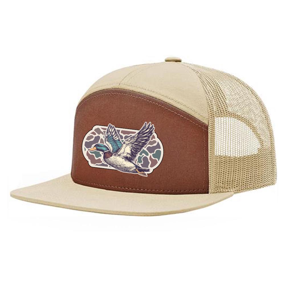 Vintage Duck Hunt Camo Brown/Khaki, Bucks of Nebraska 7 Panel Hat