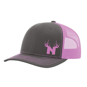 Nebraska Antler Logo Hat- Pink / Charcoal / Pink - Bucks of America